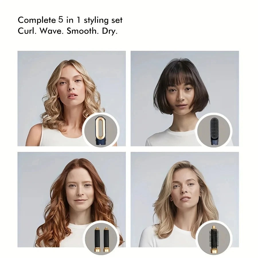 AeroGlow Glossify 5-i-1 Hårstyler 1000W Varmeluftbørste med ionisk teknologi