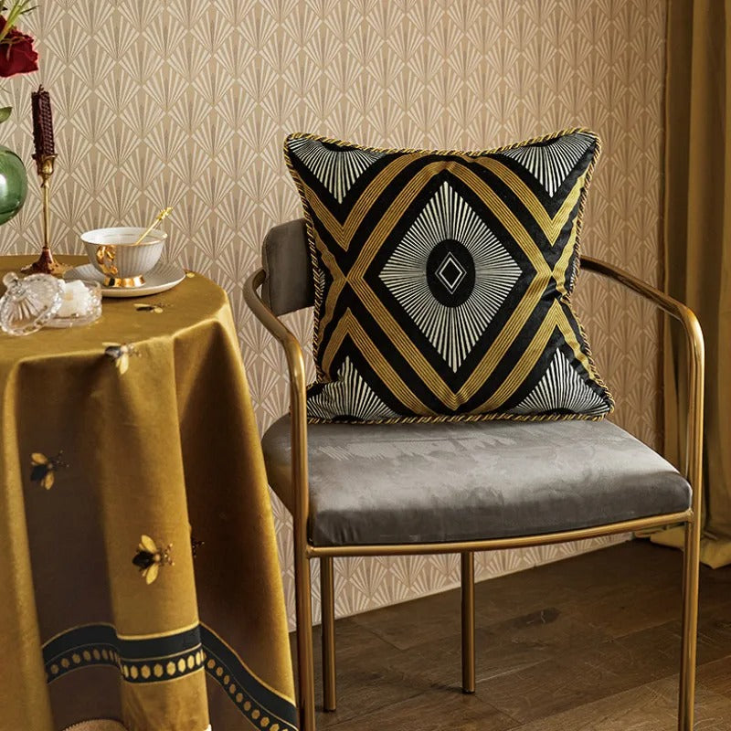 レトロゴールドクッションカバー – 高級ヨーロッパ風アートスタイル 蜂のプリント付き