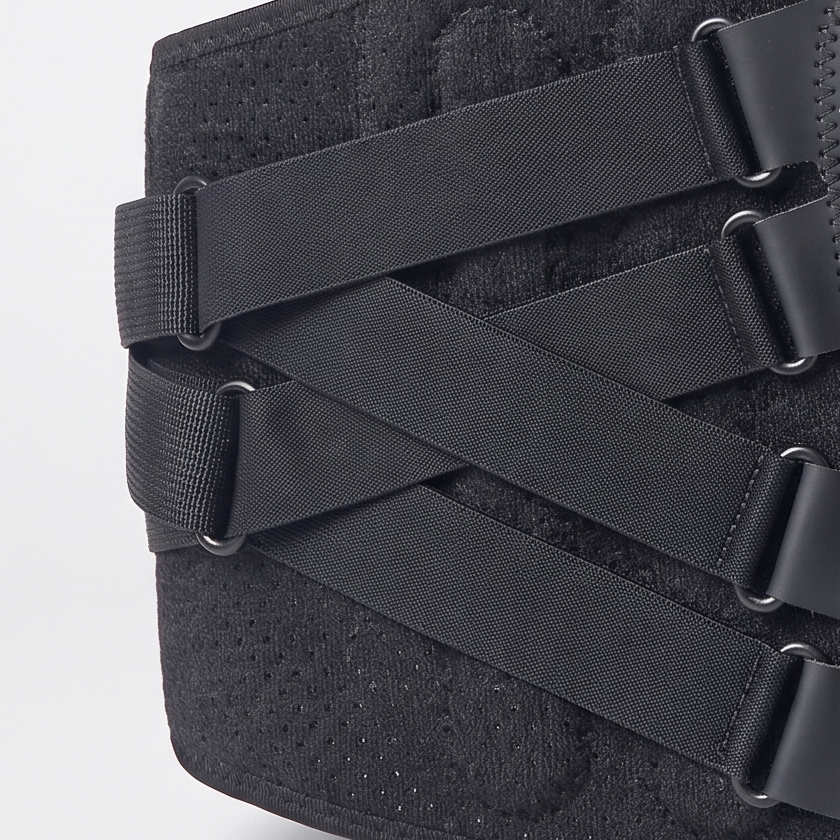 Close-up of the crossed dual-tension straps