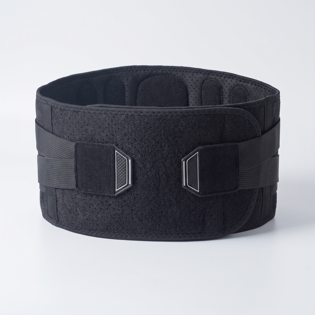 MotoSupport belt seen from the front, with its two fastening tabs