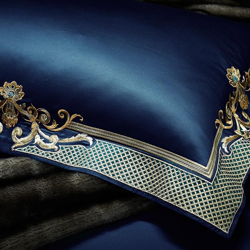 Mitternachtsblaues goldenes Jacquard-Bettbezug-Set