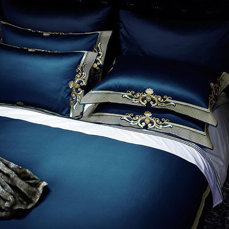 Mitternachtsblaues goldenes Jacquard-Bettbezug-Set