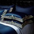 Mitternachtsblaues goldenes Jacquard-Bettbezug-Set