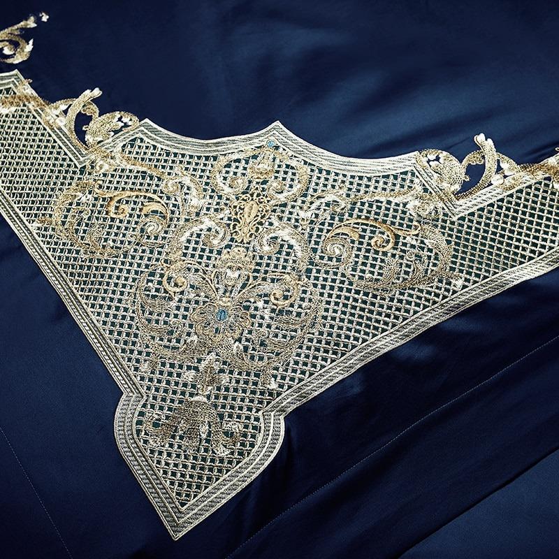 Mitternachtsblaues goldenes Jacquard-Bettbezug-Set