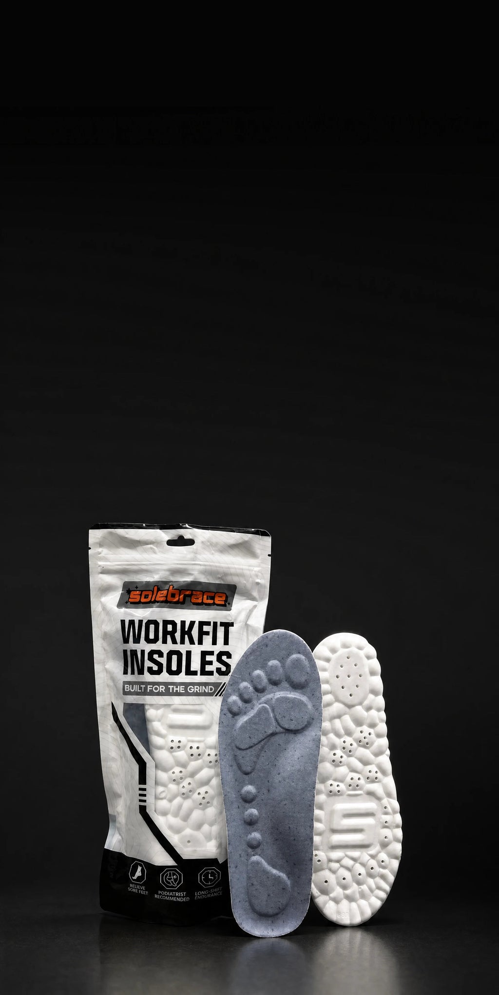 Pack of insoles with a pair beside it