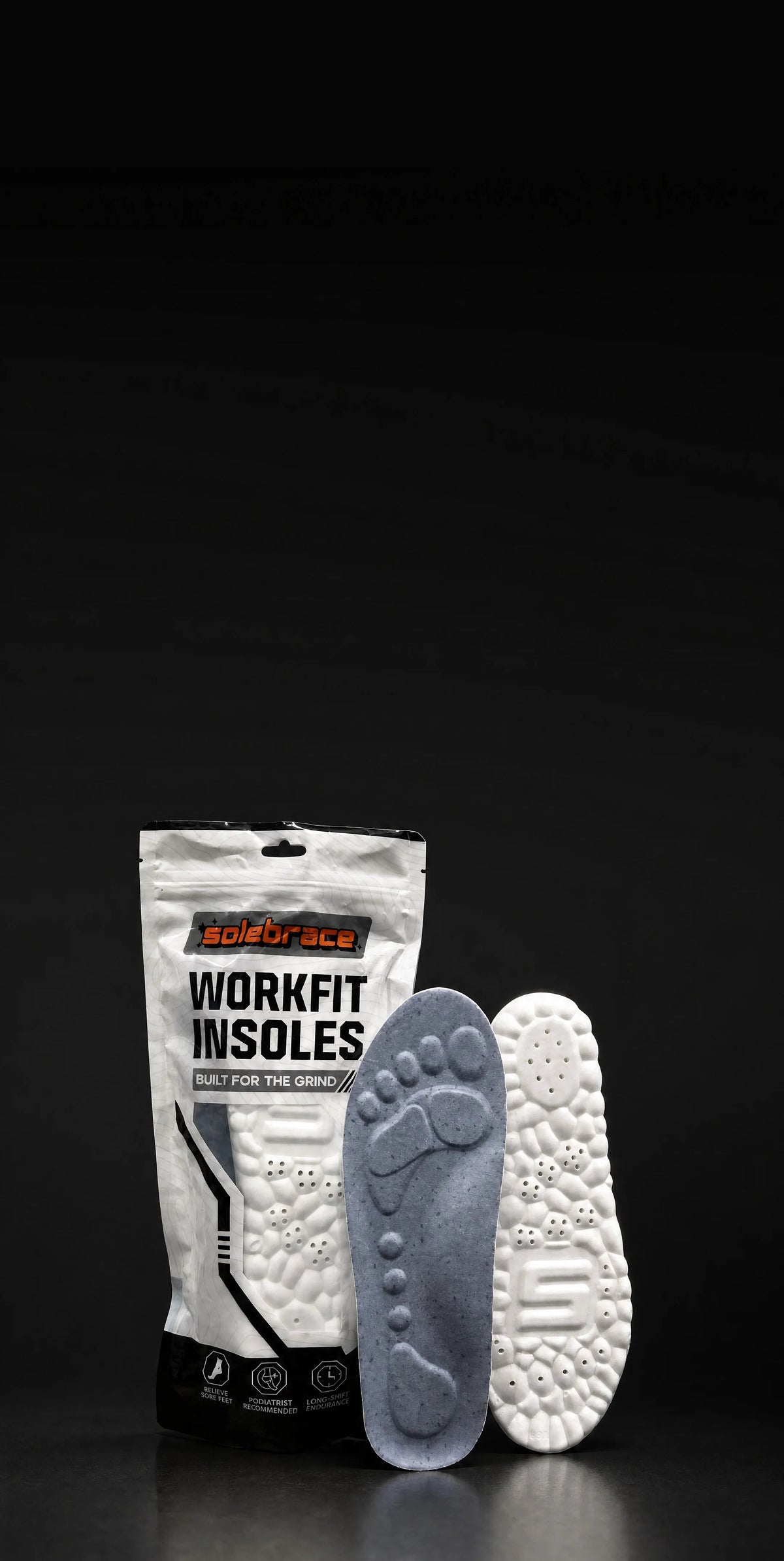 Pack of insoles with a pair beside it