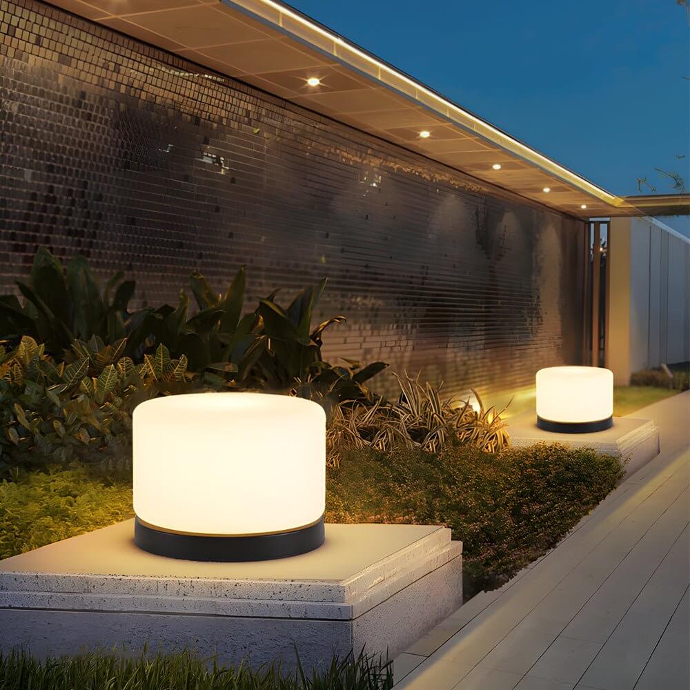 Modern Cylindrical Steel Outdoor Post & Pillar Light — Towern