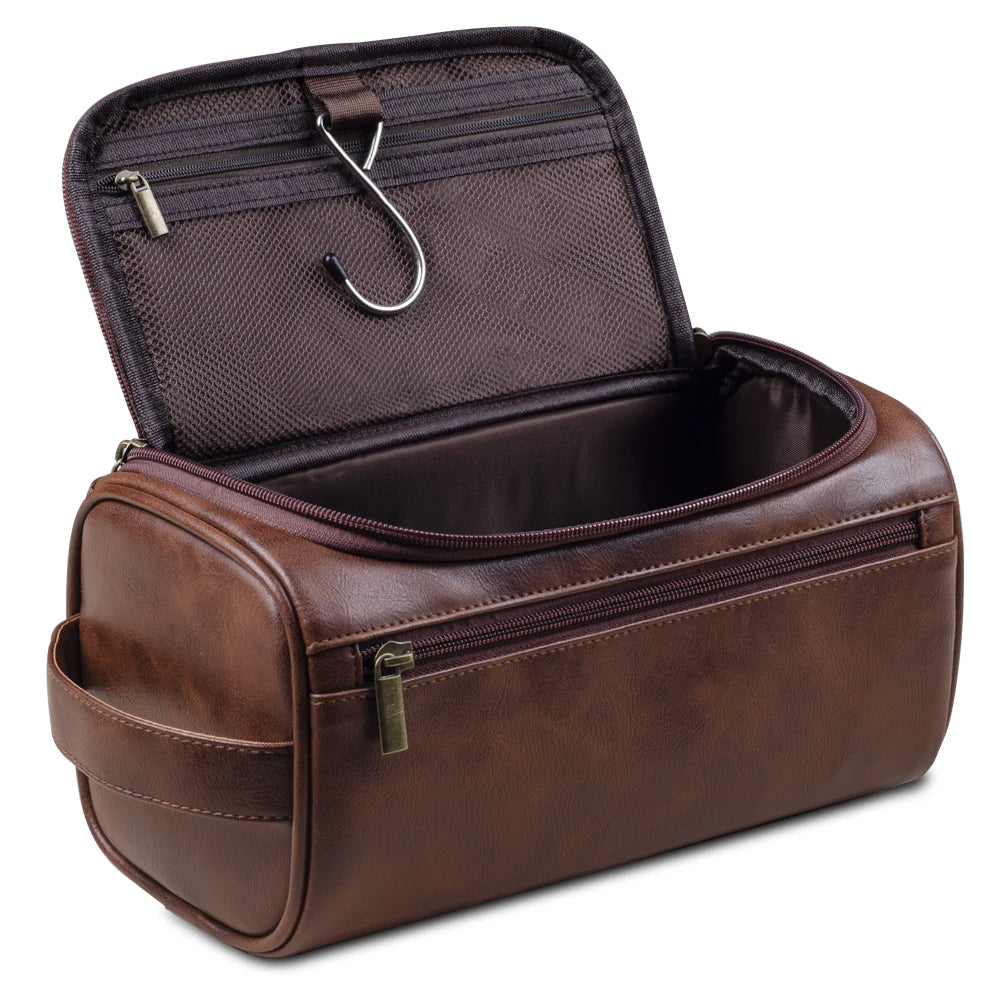 Borsa da toilette di lusso VoyageNest in pelle con fodera impermeabile e cerniere YKK