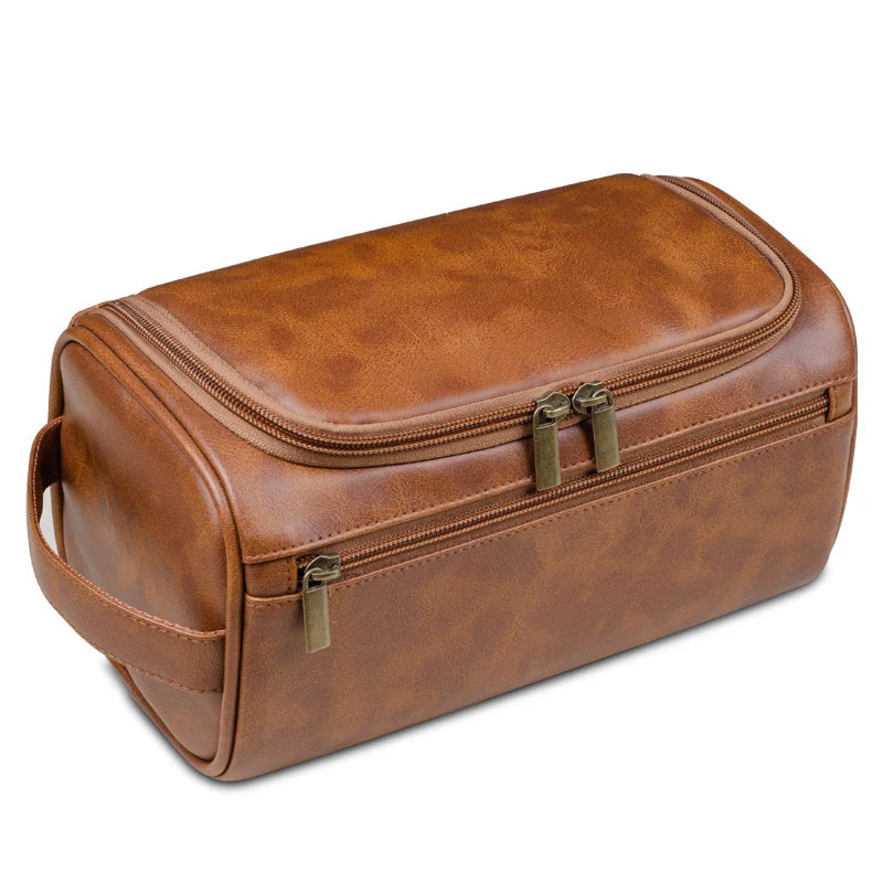 Borsa da toilette di lusso VoyageNest in pelle con fodera impermeabile e cerniere YKK
