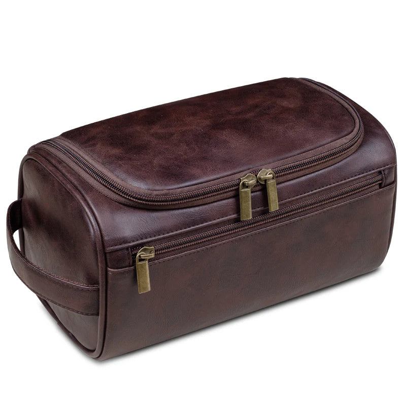 Borsa da toilette di lusso VoyageNest in pelle con fodera impermeabile e cerniere YKK