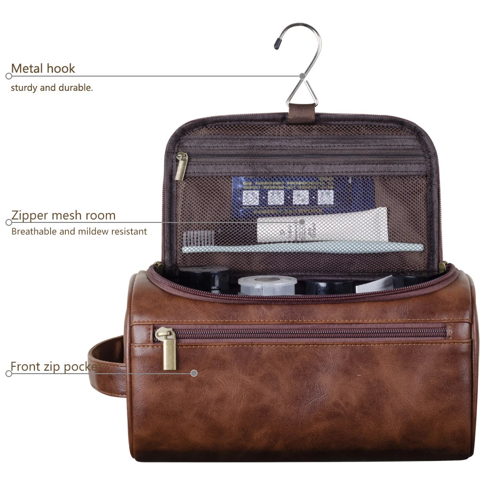 Borsa da toilette di lusso VoyageNest in pelle con fodera impermeabile e cerniere YKK