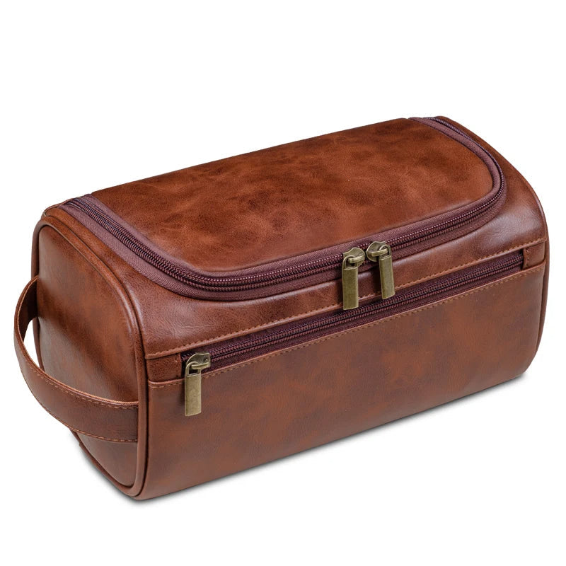 Borsa da toilette di lusso VoyageNest in pelle con fodera impermeabile e cerniere YKK