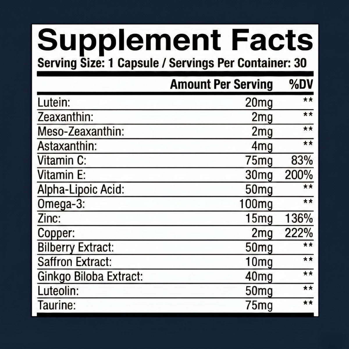 תוסף לתמיכה בבריאות העיניים – לוטאין 20 mg, זאקסנטין ומזו-זאקסנטין, 30 כמוסות