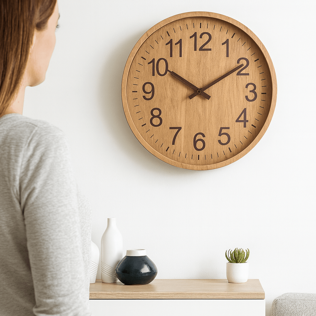 Holzuhr mit leisem, minimalistischem Design für Liebhaber einer ruhigen Wohnatmosphäre
