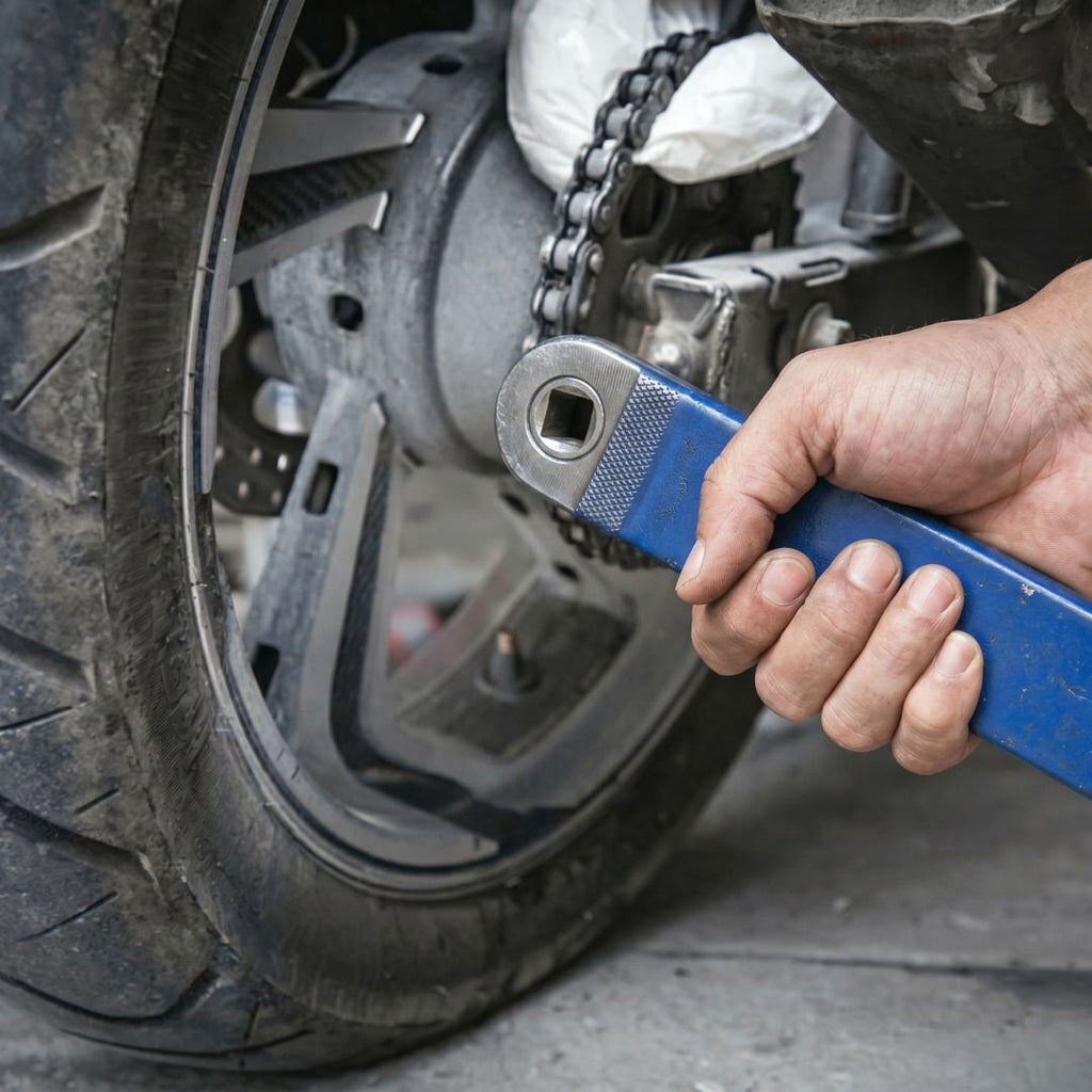 Offset extension on a motorcycle rear wheel