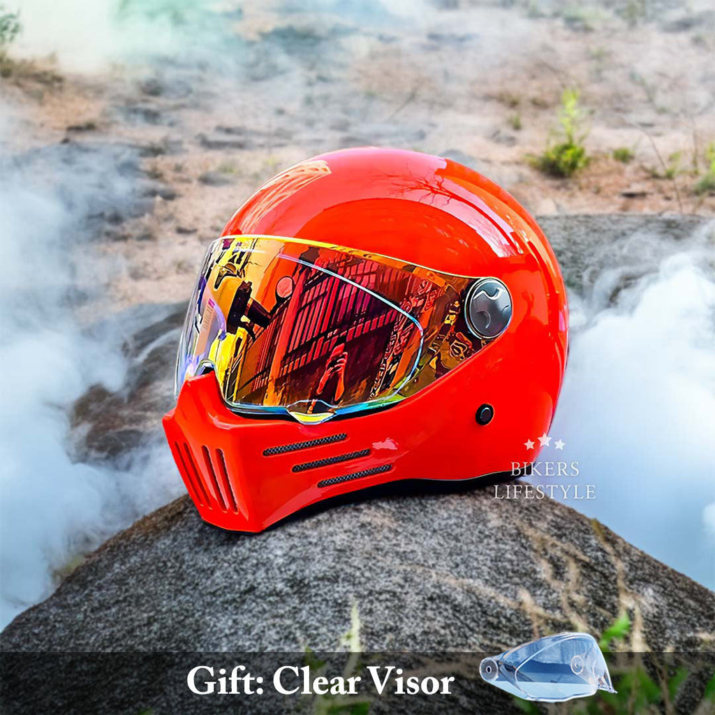 AeroShield Volledig Gezicht Cruiser Motorhelm Met Rode Vizier DOT En ECE Goedgekeurd