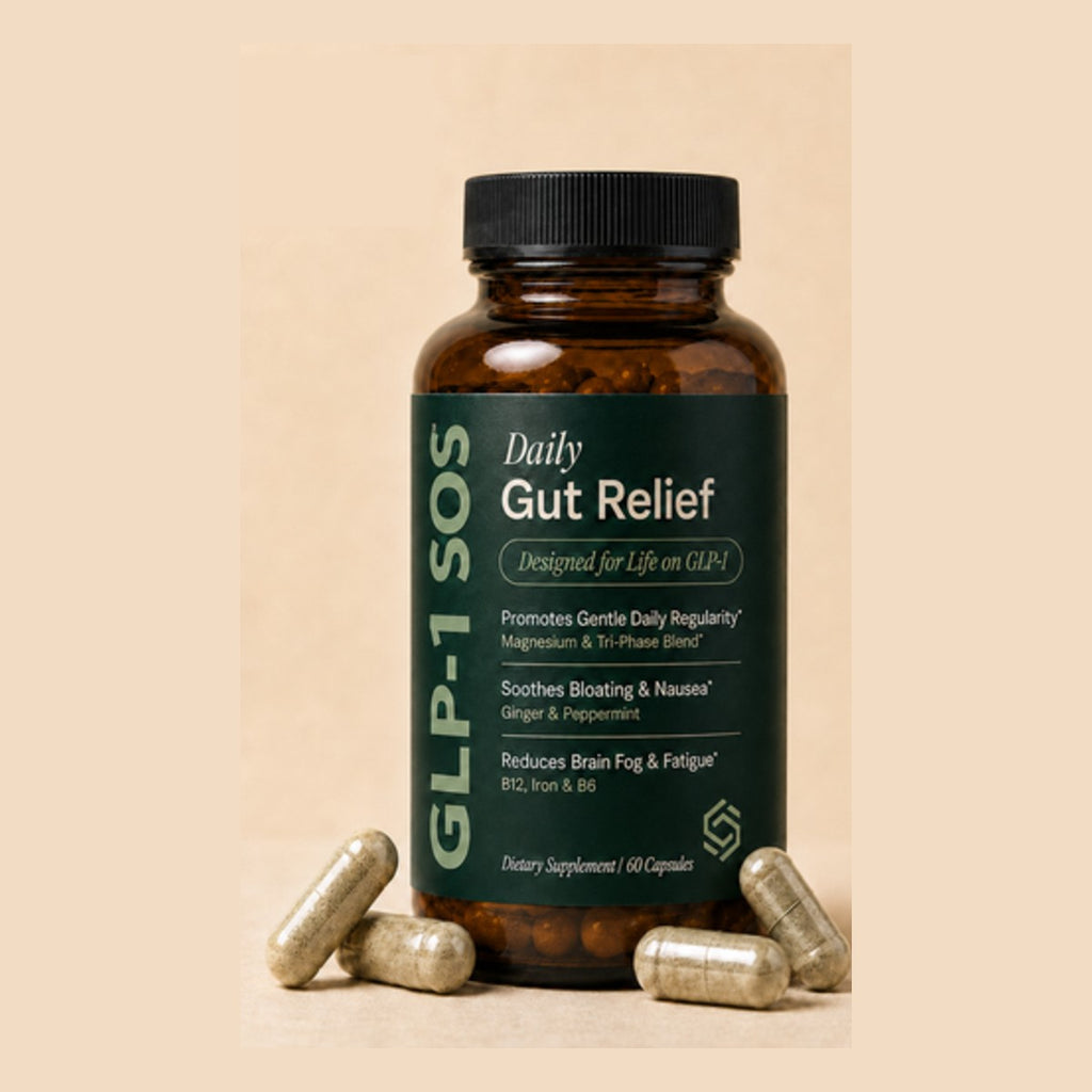 Daily Gut Relief magnesium, ginger and probiotic capsules bottle with capsules