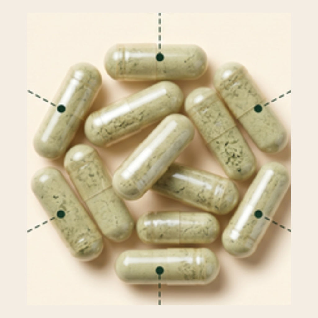 Clear veggie capsules with herbal blend