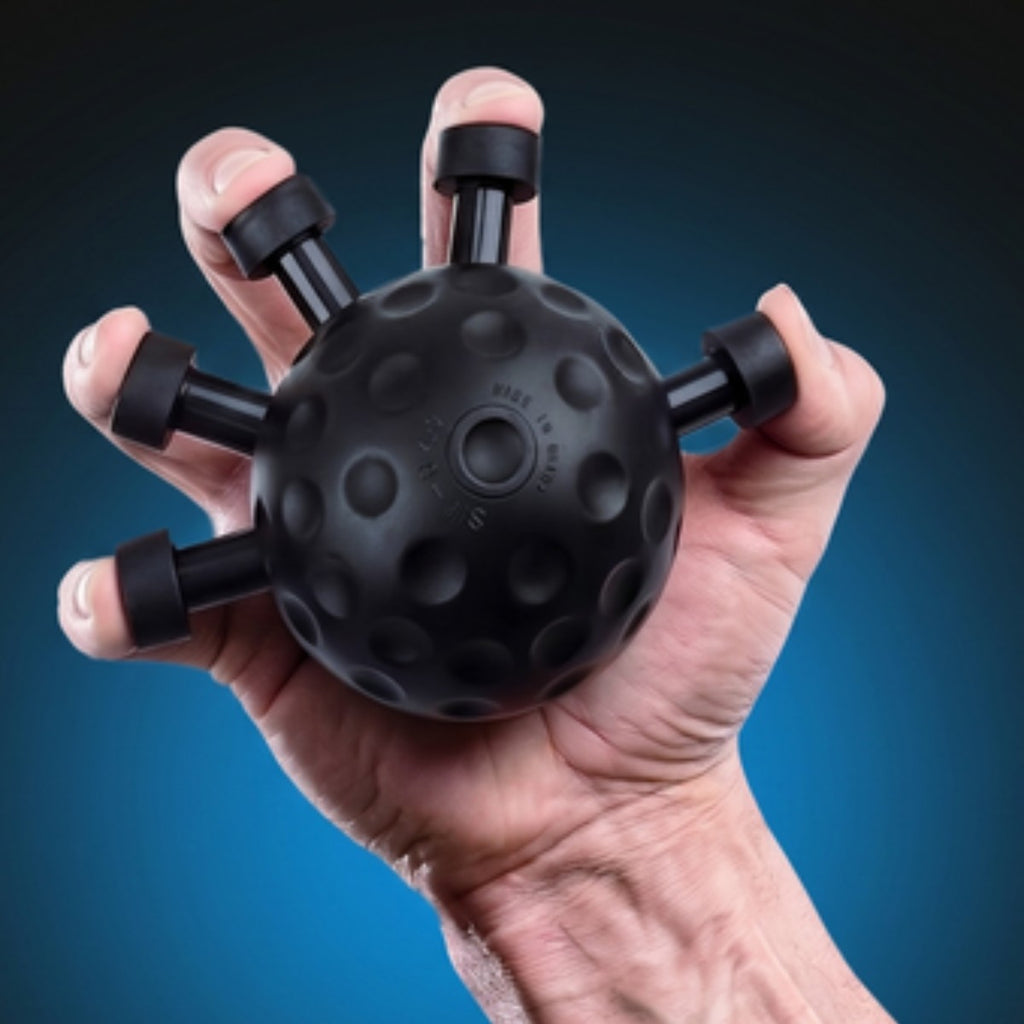 Hand gripping the black forearm grip trainer ball