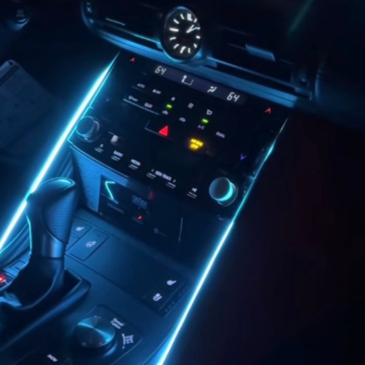 Centre console outlined by glowing LED strips