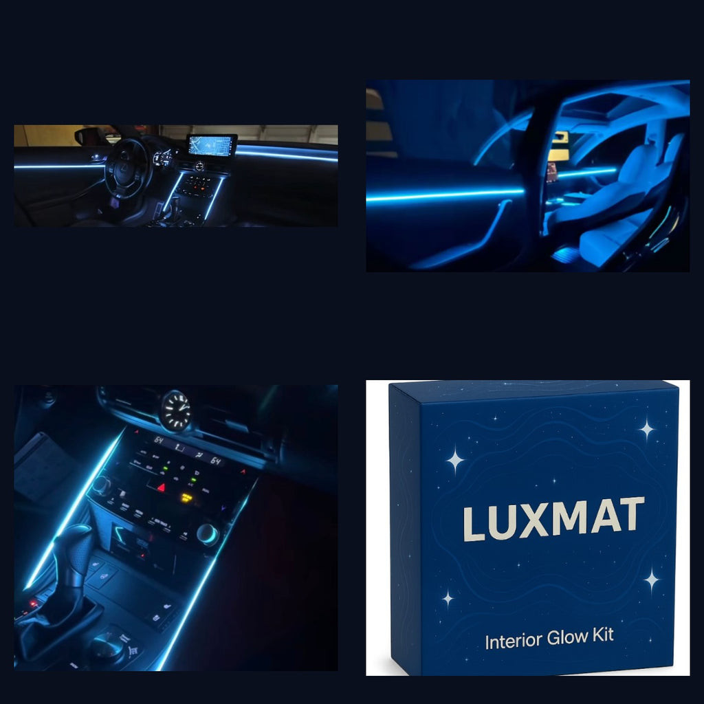 Ambient lighting on dashboard, door and console, with the kit box