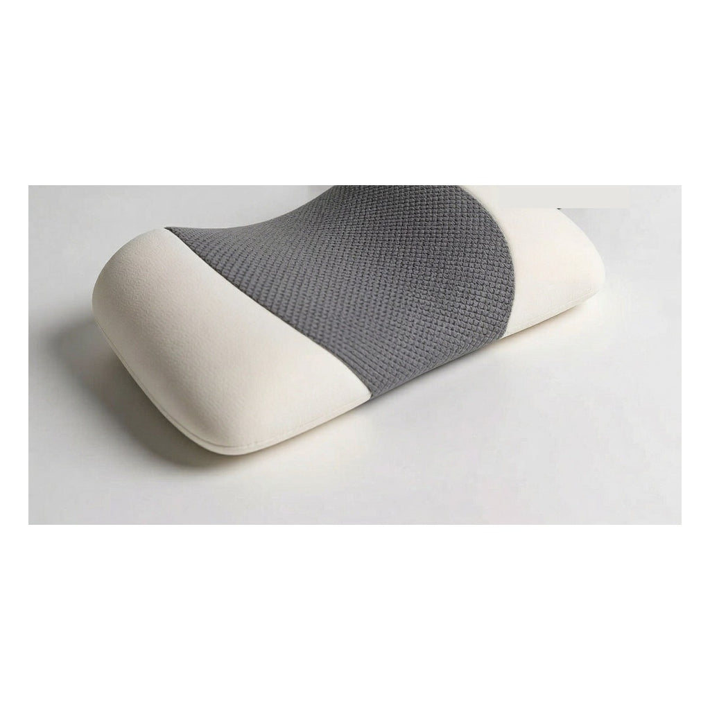 Contoured memory foam lumbar support pillow with grey breathable mesh centre