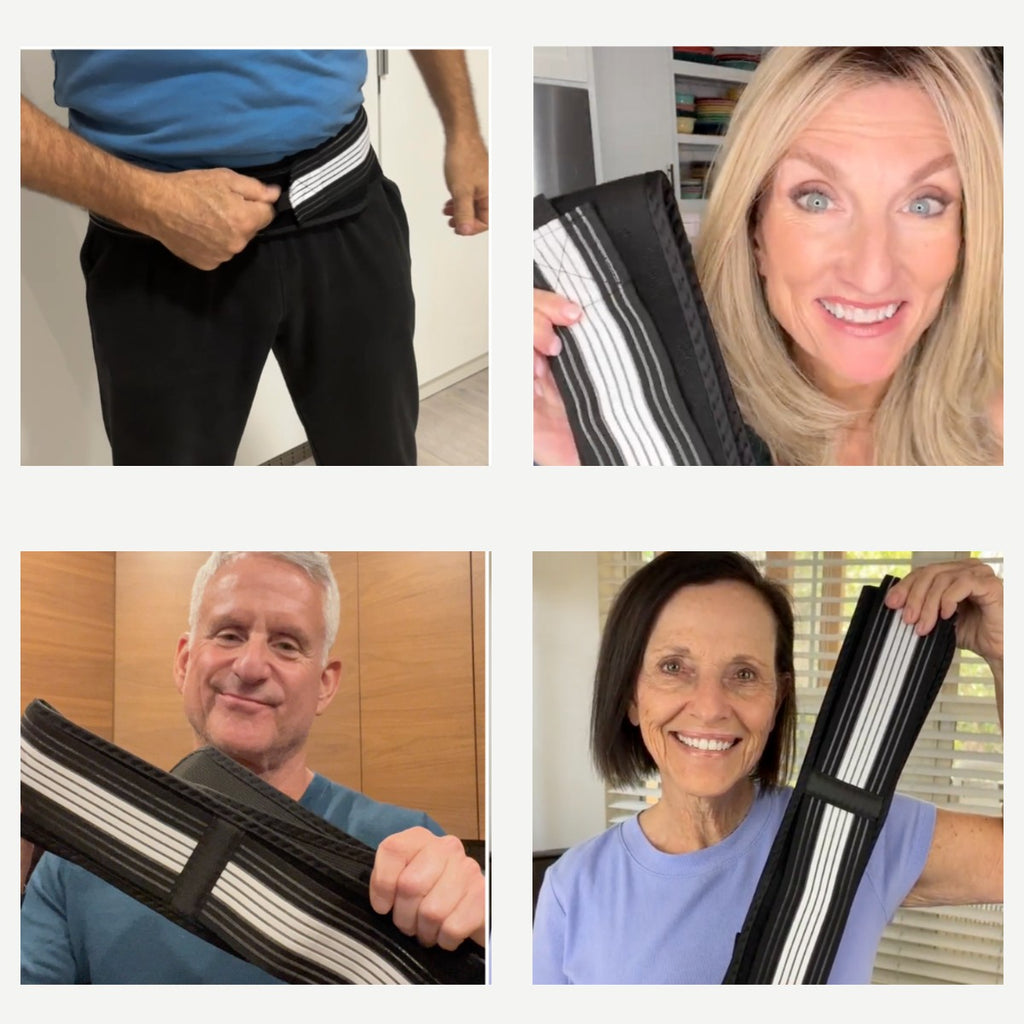 Sacroiliac hip belt worn and held by customers