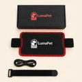 Cordless red light therapy pad for pets with box, charging cable and strap