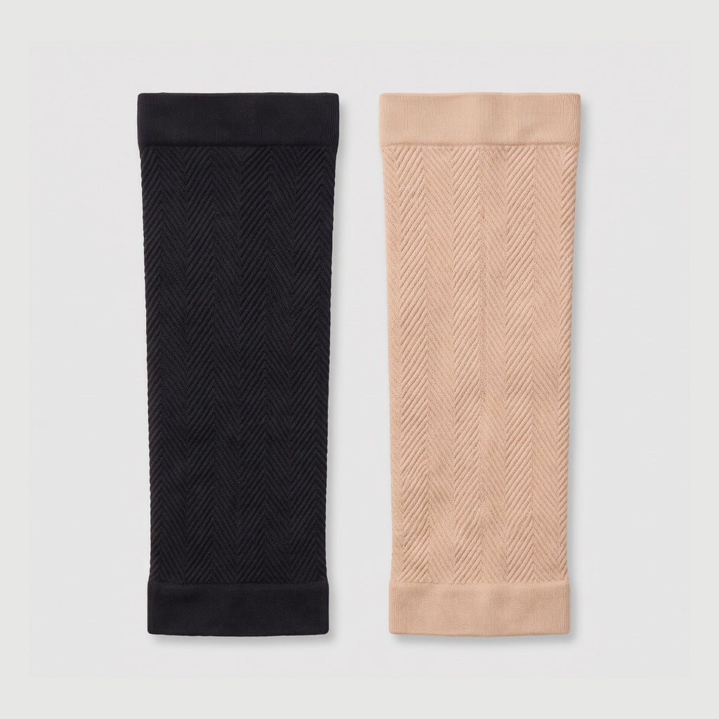 Smoothing arm sleeves in black and beige thin compression knit