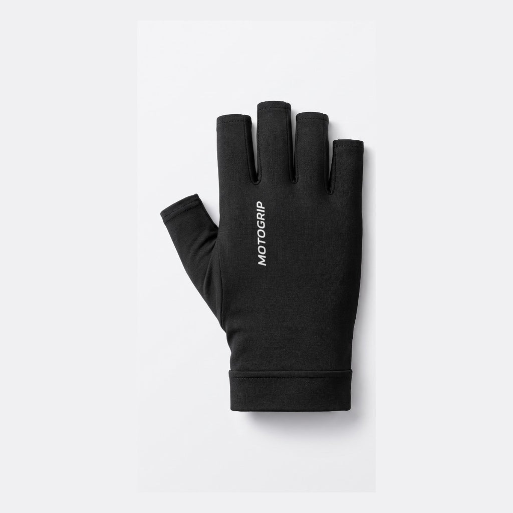 Single fingerless motorcycle under-glove liner laid flat