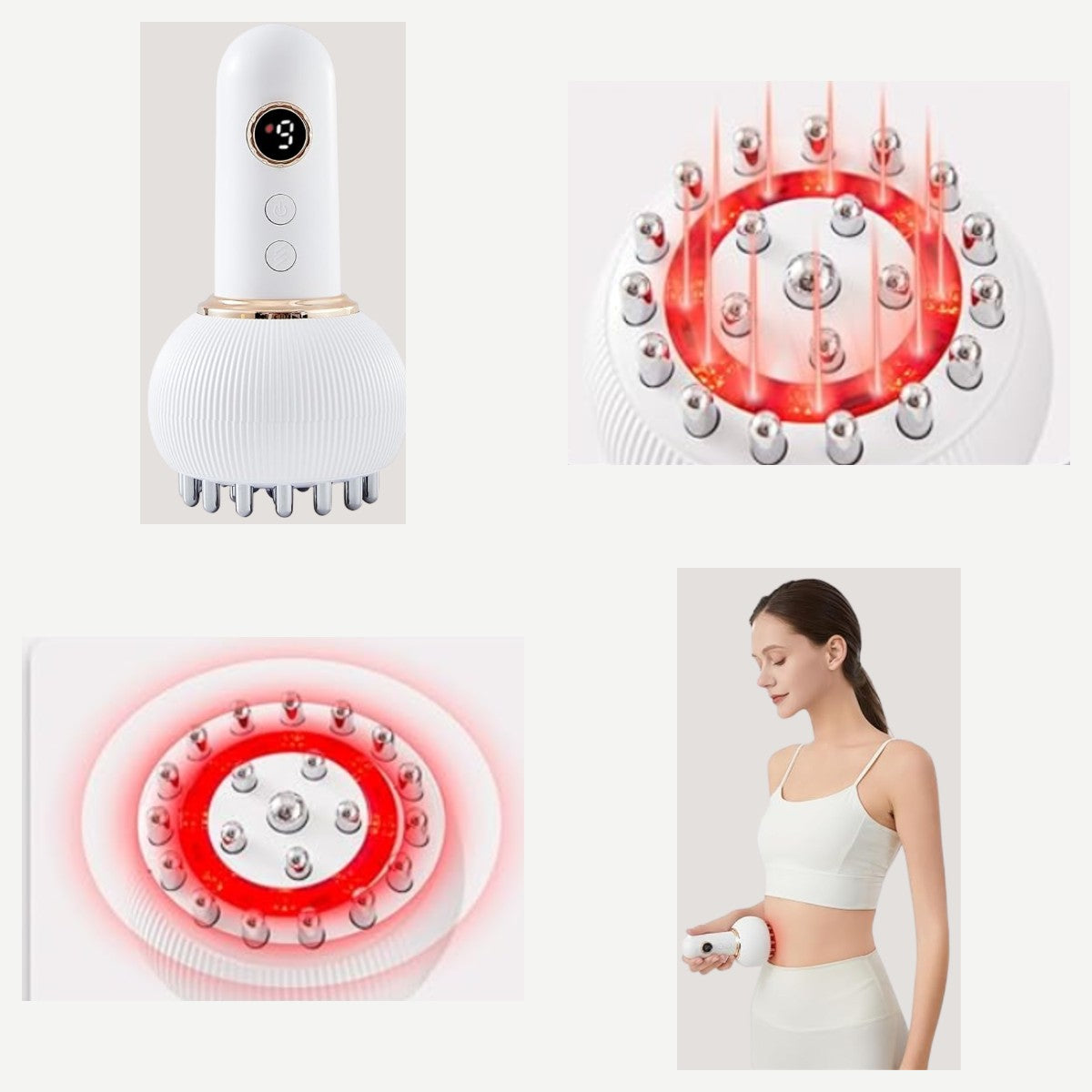 Body massager, massage head, red light head and in use