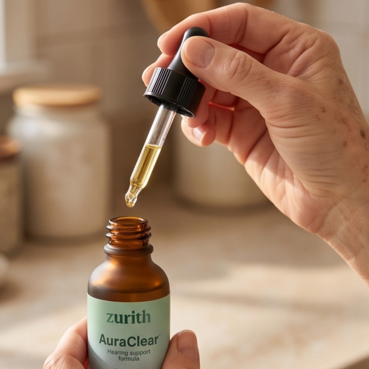 Dropper being drawn from the ear drops bottle