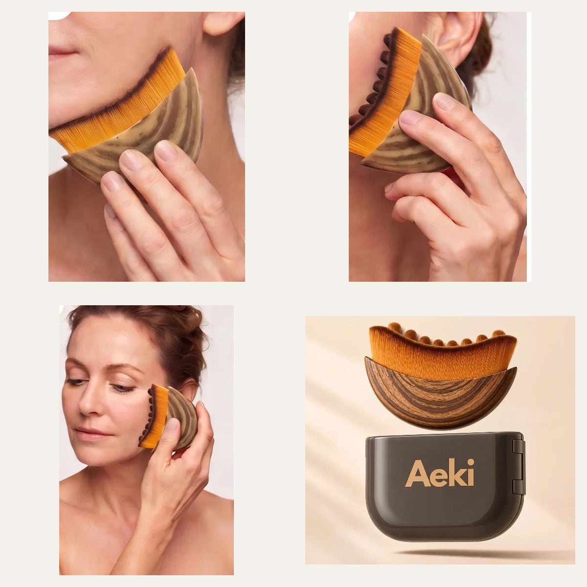 Face brush used on jawline, cheeks and eye area, with case