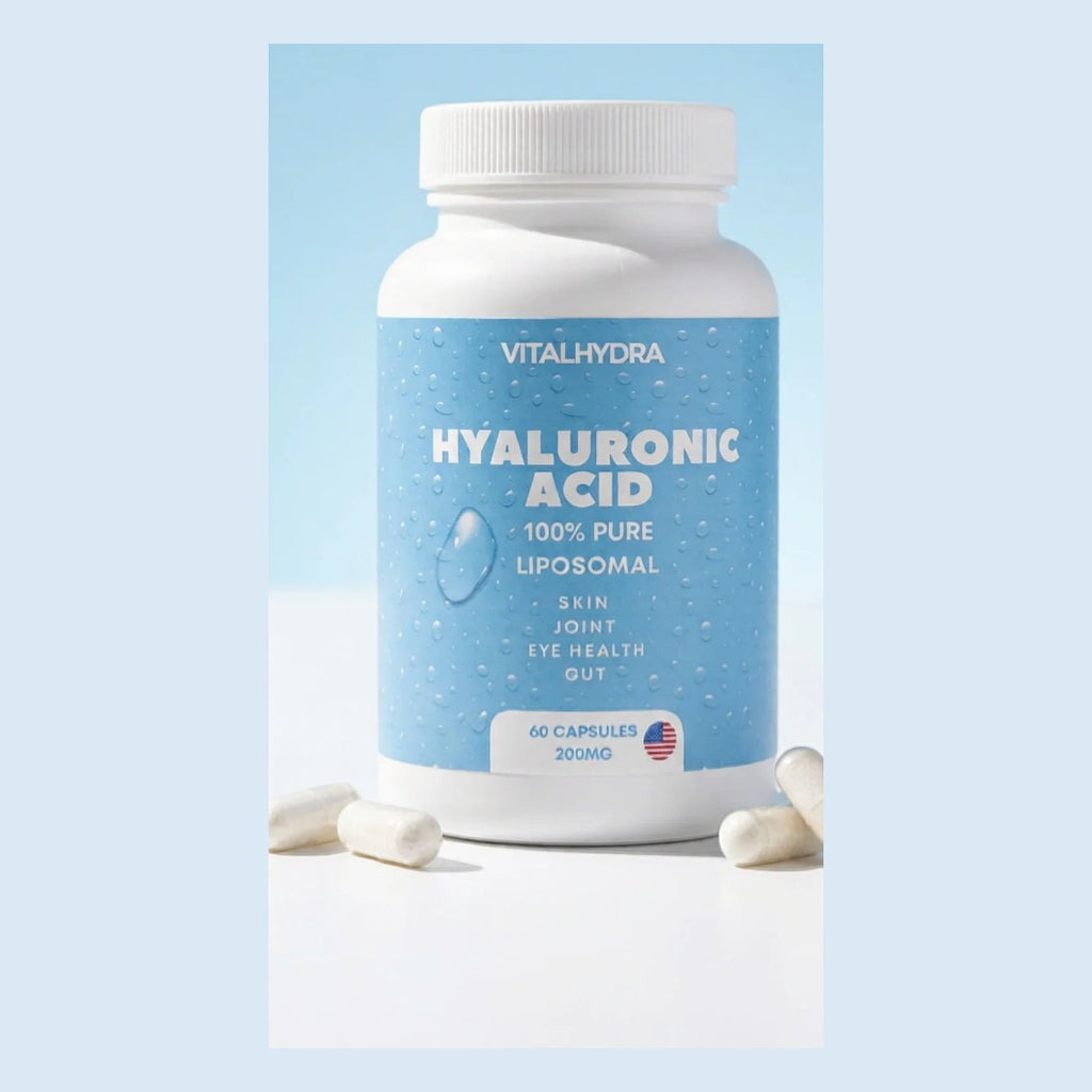 Liposomal hyaluronic acid capsule bottle with loose capsules