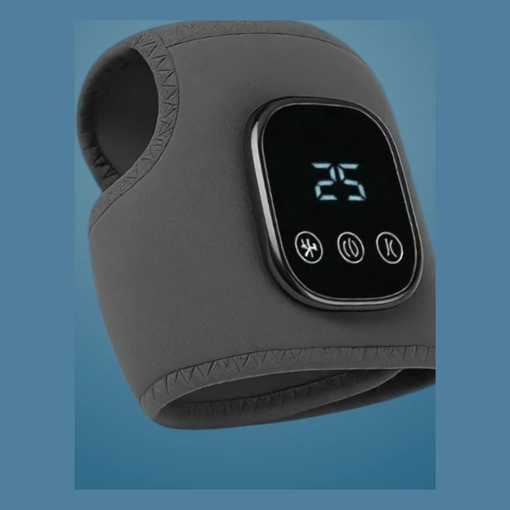 Close-up of the heated ankle massager wrap and its controls