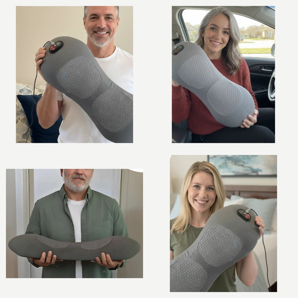 People holding and using the 3-in-1 lumbar massage pillow