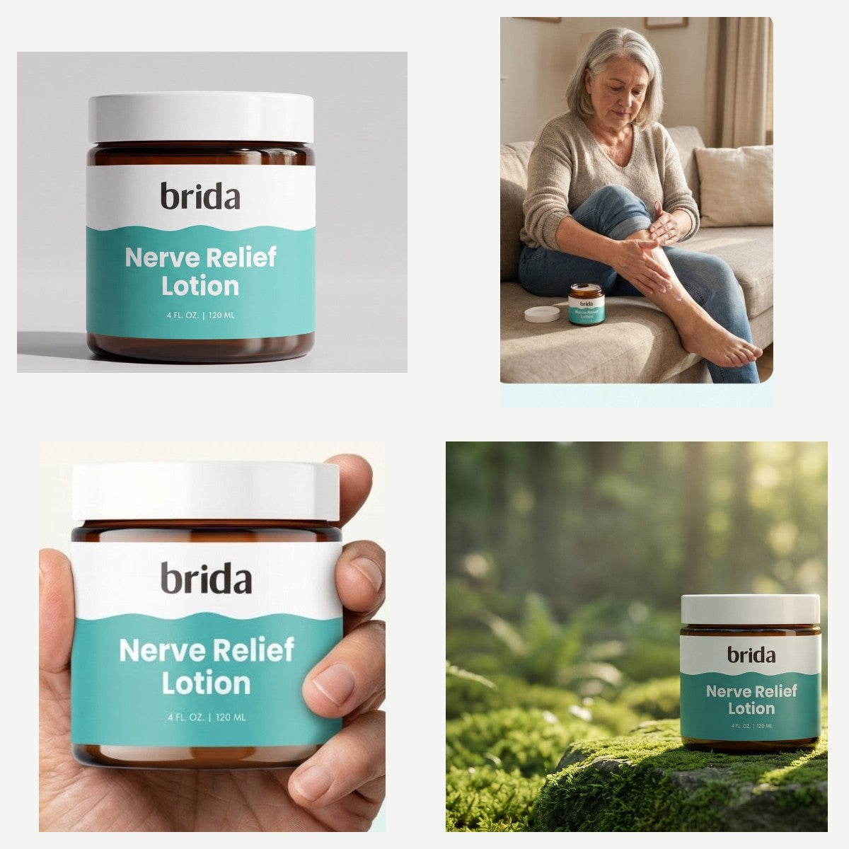 Nerve Relief Lotion jar, in use, in hand and outdoors