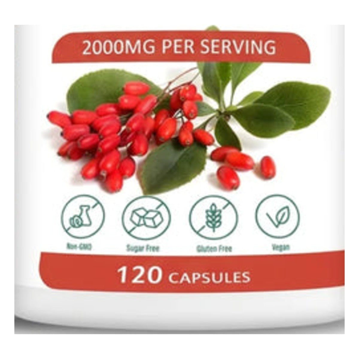 Berberine bottle label detail with barberry fruit, 120 capsules