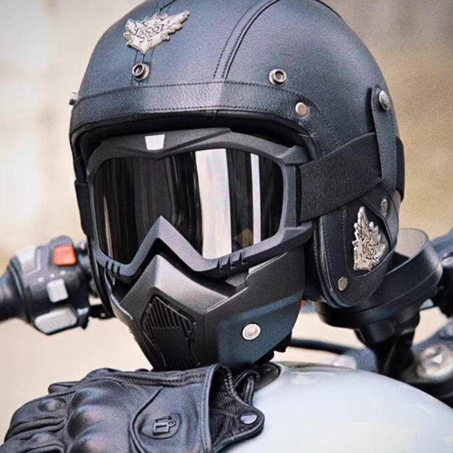 Casque de moto vintage ouvert rétro avec masque à lunettes