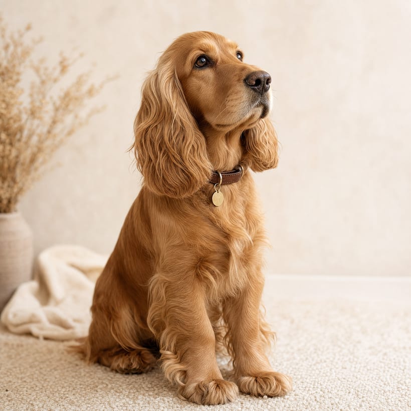 Cocker spaniel sitting calmly at home
