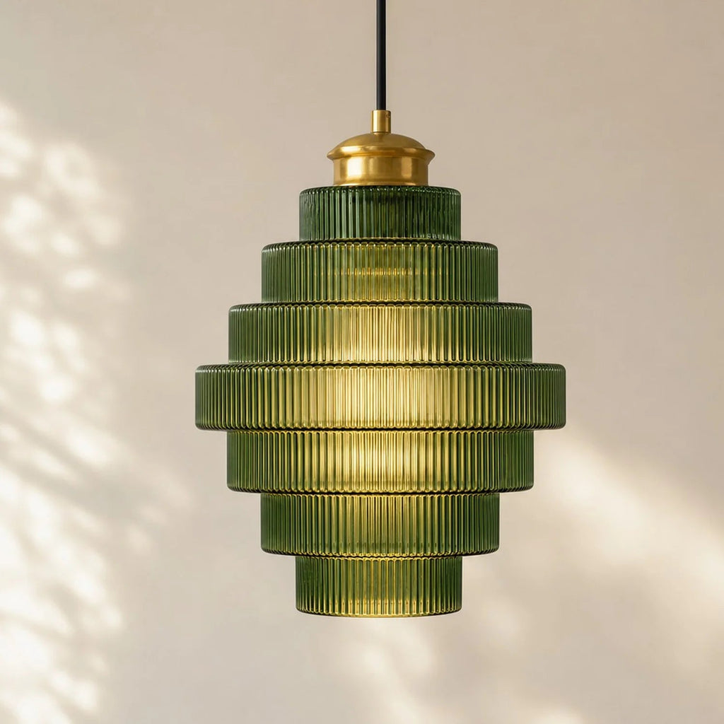 Colored Glass Pendant Light — Bottle-Shaped Brass Shade, 5 Colors