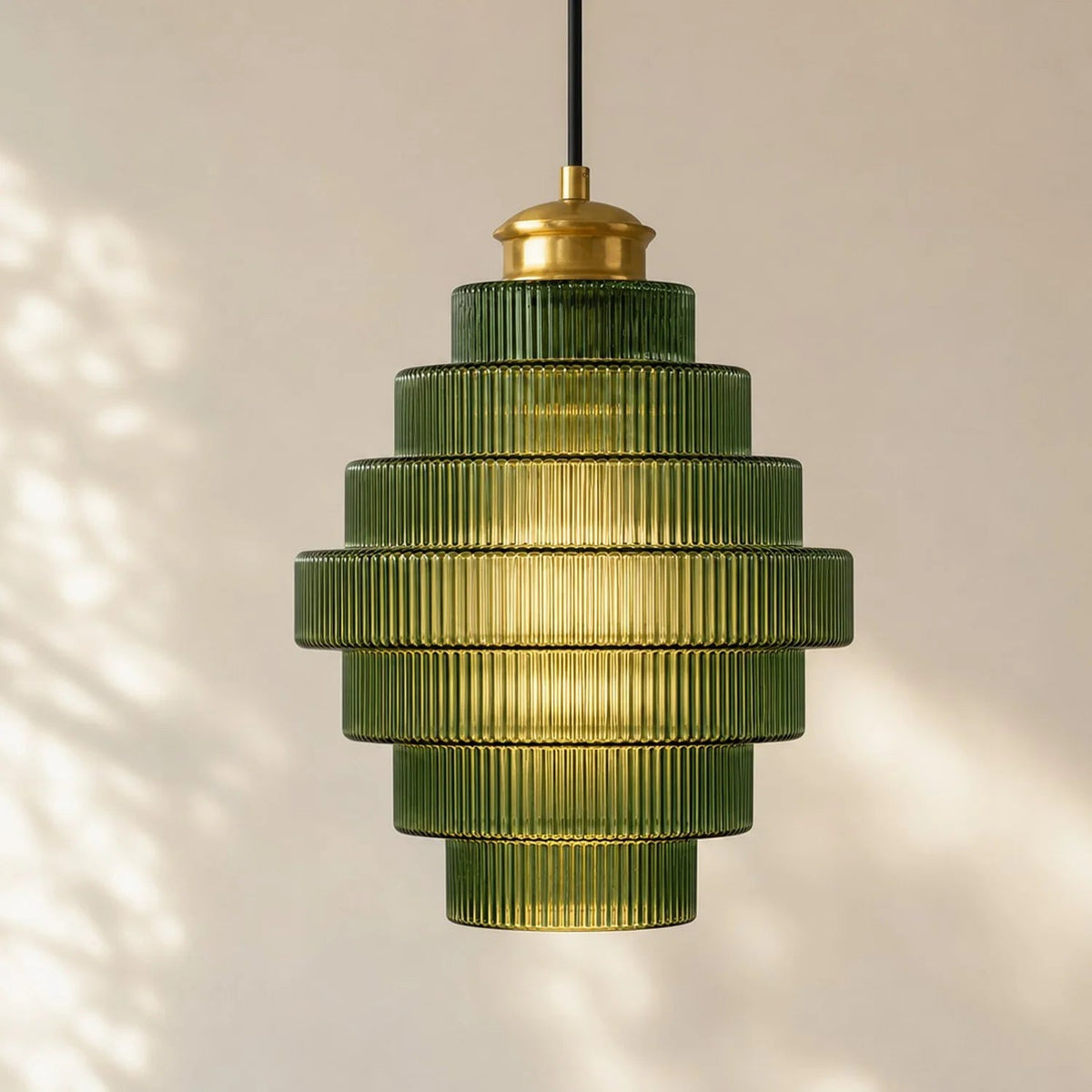 Colored Glass Pendant Light — Bottle-Shaped Brass Shade, 5 Colors