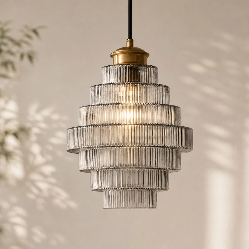 Colored Glass Pendant Light — Bottle-Shaped Brass Shade, 5 Colors