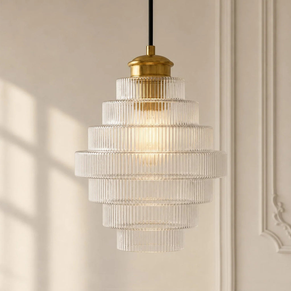 Colored Glass Pendant Light — Bottle-Shaped Brass Shade, 5 Colors