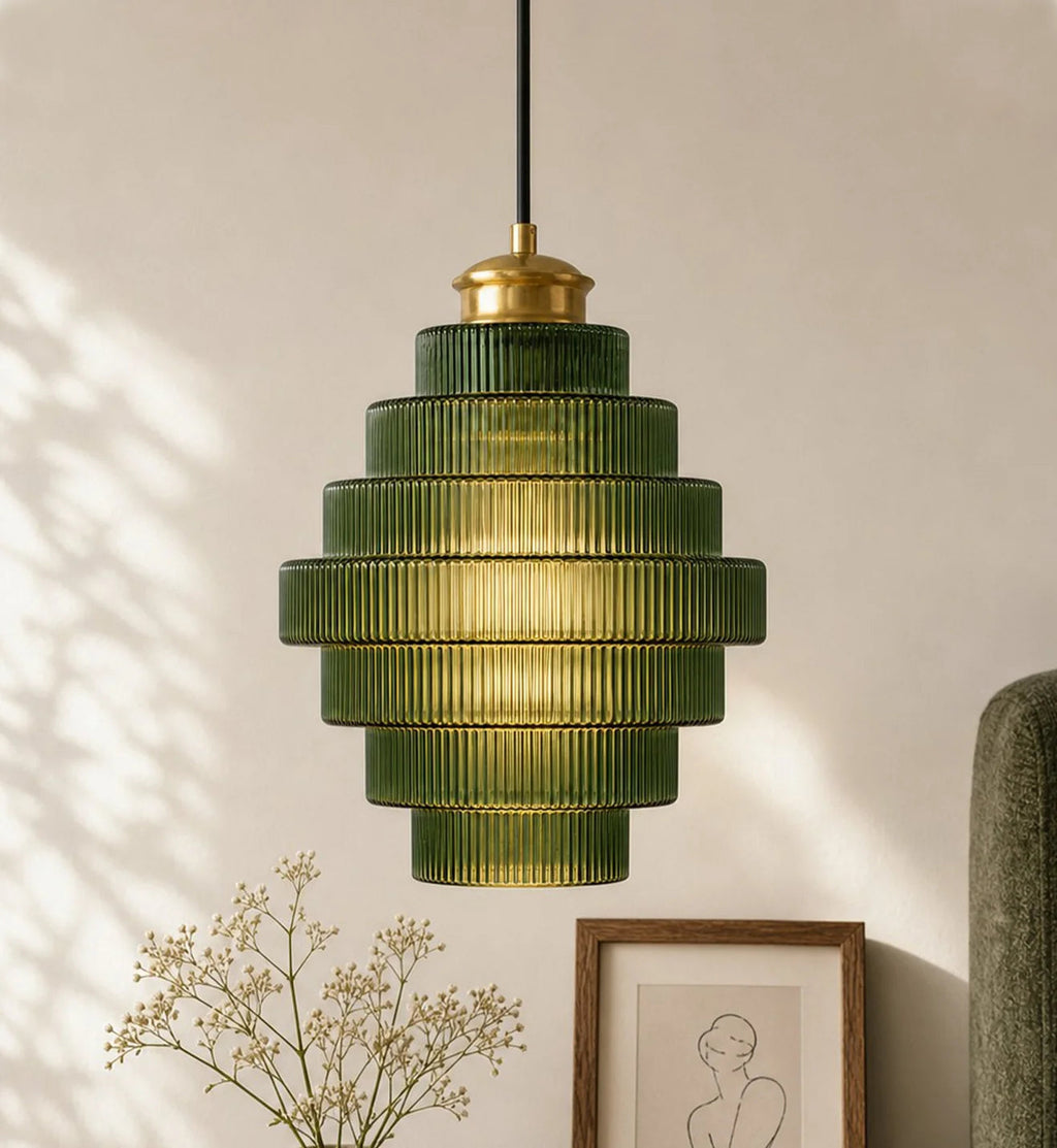 Colored Glass Pendant Light — Bottle-Shaped Brass Shade, 5 Colors