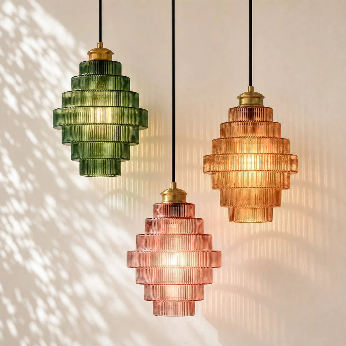 Colored Glass Pendant Light — Bottle-Shaped Brass Shade, 5 Colors