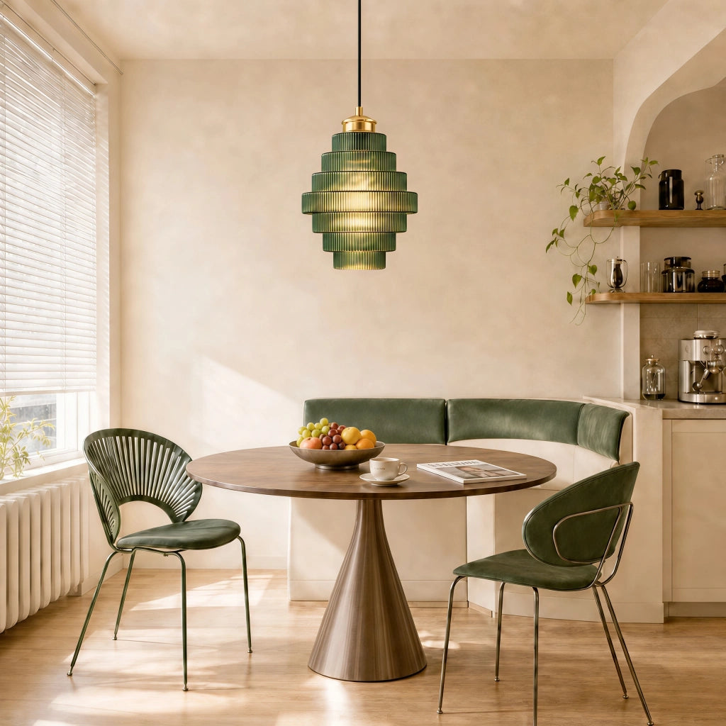 Colored Glass Pendant Light — Bottle-Shaped Brass Shade, 5 Colors