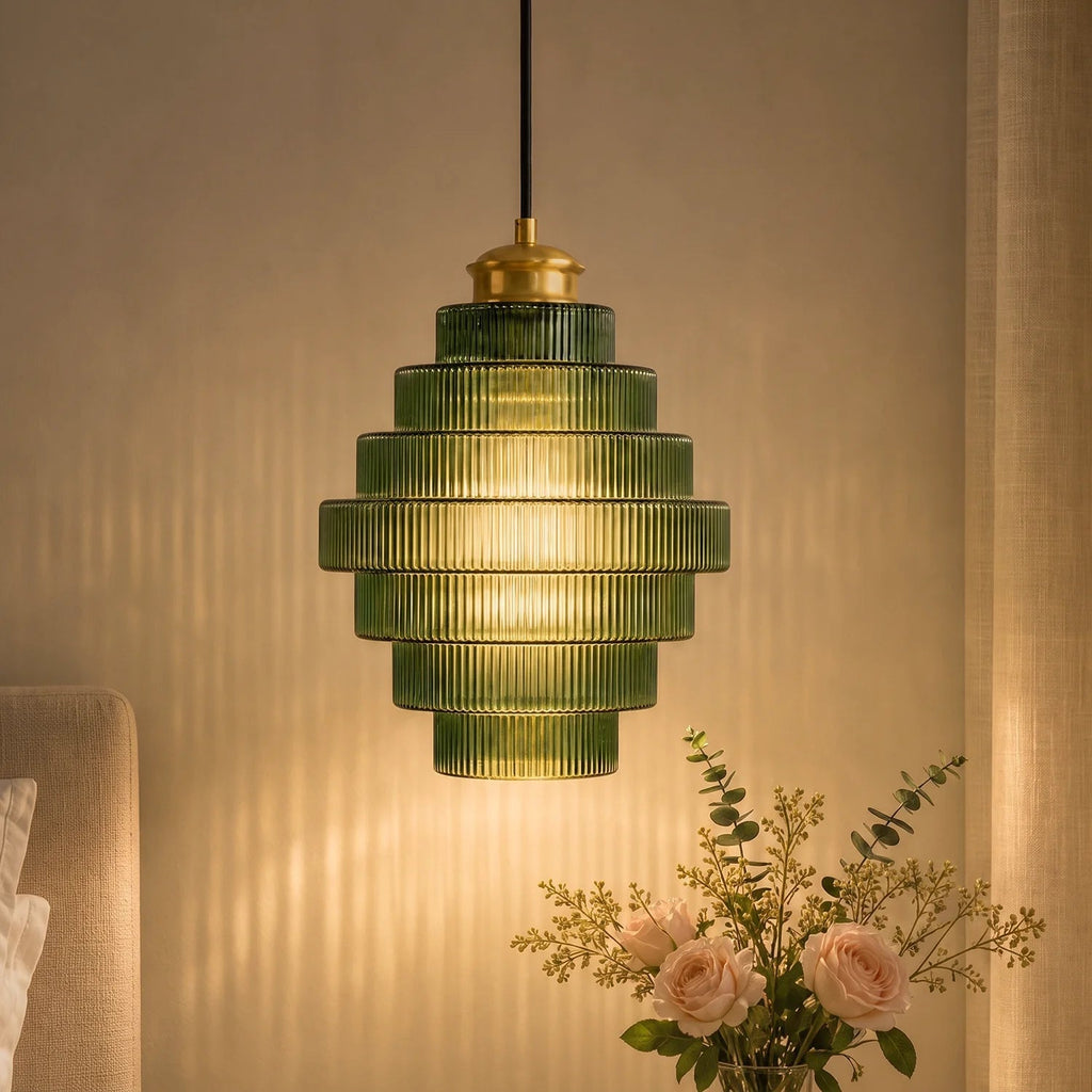 Colored Glass Pendant Light — Bottle-Shaped Brass Shade, 5 Colors