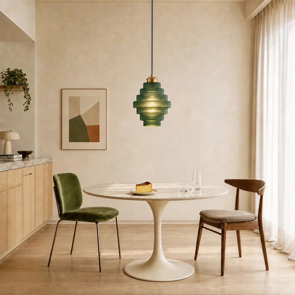 Colored Glass Pendant Light — Bottle-Shaped Brass Shade, 5 Colors