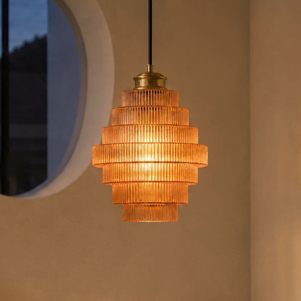 Colored Glass Pendant Light — Bottle-Shaped Brass Shade, 5 Colors